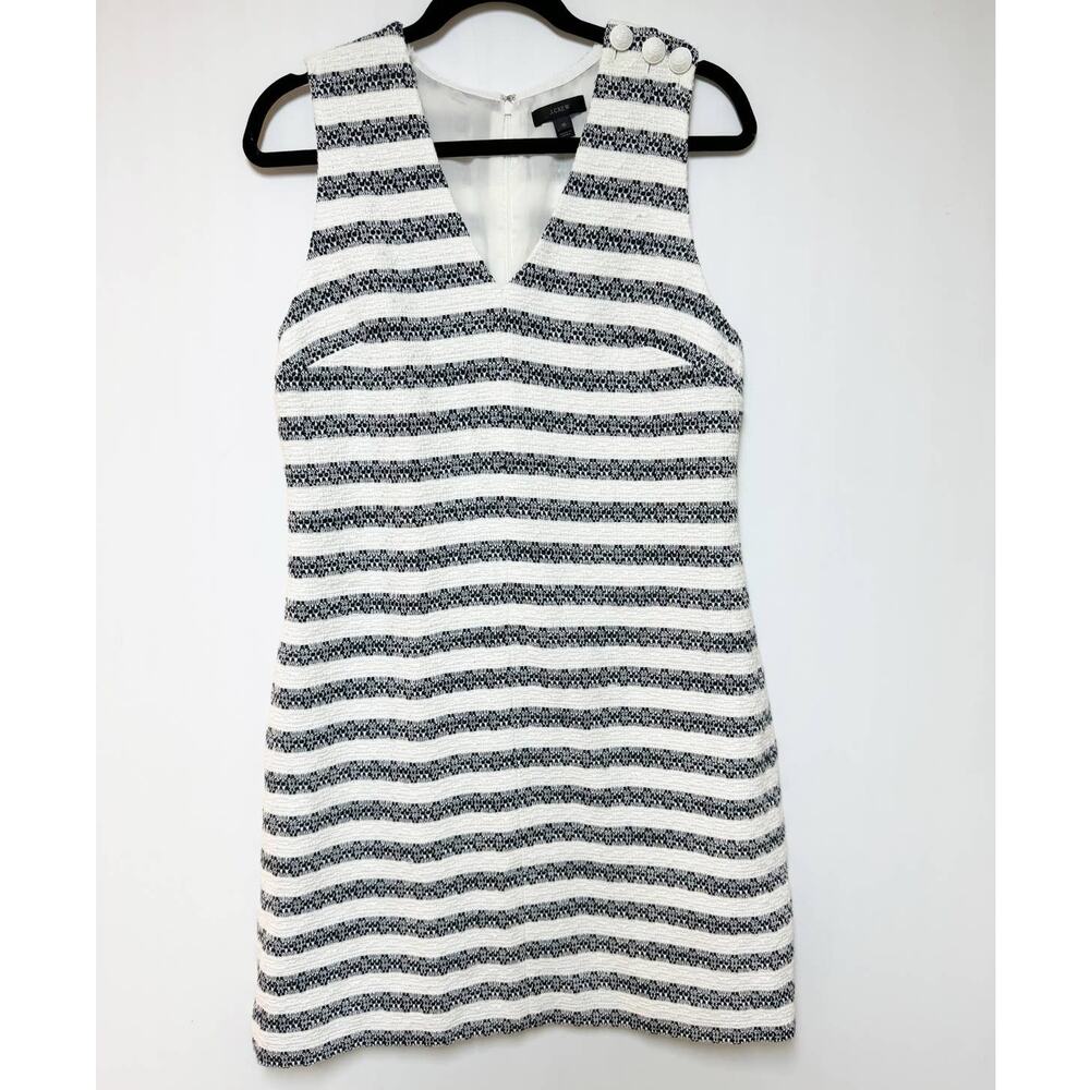 J. Crew Womens Striped Tweed Dress White Blue 10